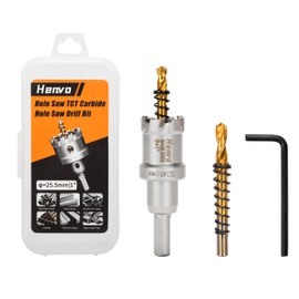 Henvo Hole Saw 1" (25.5mm) Heavy Duty Carbide with 2 Pilot Drill Bits - Metal Hole Cutter Cuts Stainless Steel, Iron, Copper, Brass, Plastic
