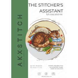Cat Cross Stitch Kit "The Stitchers's Assistant" with Threads, Fabric, Needle and Instructions HANDMADE