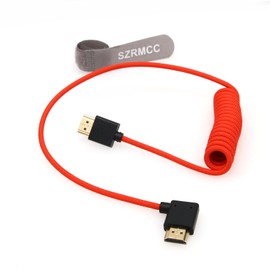 SZRMCC 8k 2.1HDMI Cable HDMI to Left HDMI Coiled Cable Ultra High Speed Soft HDMI Cable for Z Cam E2 Portkeys BM5 Atomos Shinobi Ninjav V Monitor Sony Canon Camera 50cm