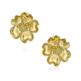Heart Petals Flower Cubic Zirconia CZ Clip On Earrings For Women Non Pierced Ears Matte 14K Gold Plated Brass