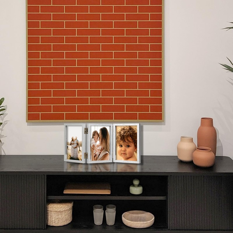 3 Picture Frame 4x6 Silver Triple Hinged MDF Wood with