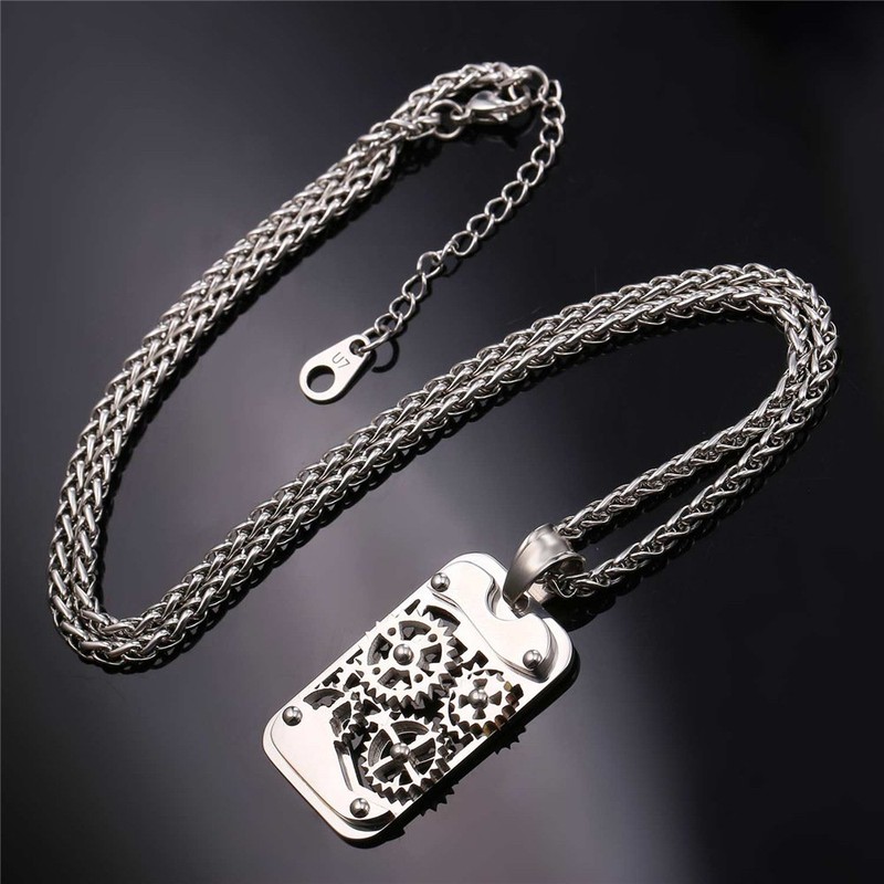 U7 Men Stainless Steel Steampunk Jewelry Cool Gear Pendant Dog
