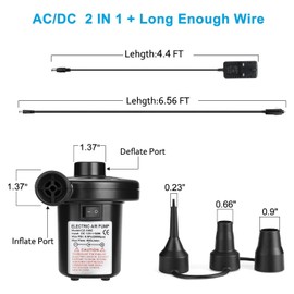 Electric Air Pump with 3 Nozzles, 110V-240 AC/12V DC, Portable Quick-Fill Fill Inflator Deflator Pumps for Outdoor Camping, Inflatable Cushions, Air Mattress Beds, Boats, Swimming Ring Beach Toys