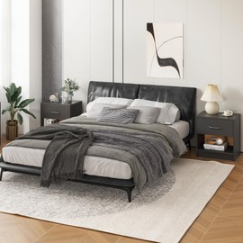 Giantex Night Stand Set of 2 with Drawer, Wood Modern End Tables with Open Storage Shelf for Bedroom, Compact Floor Sofa Side Tables for Small Spaces, Mid Century Bedside Tables for Home Office, Black