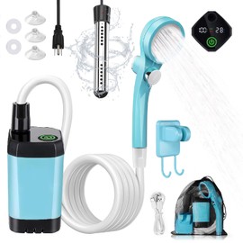 COOLIGO Portable Camping Shower with Heater, 6000mAh Rechargeable Camping Shower with 2000W Auto-Off Heater, LED Display, Heated Outdoor Shower for Travel, Hiking, Car, Pet