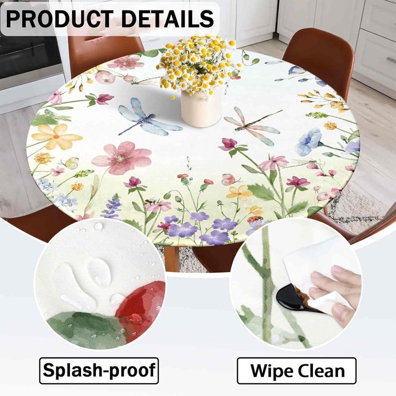 Odot Washable Round Tablecloth 160 cm Elastic Lotus Effect Tablecloth