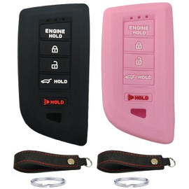 Silicone Smart Push Start Key Fob Cover Compatible with 2022 2023 Acura MDX KR5TP-2 RDX MDX Integra (5 Buttons, Black+Pink)