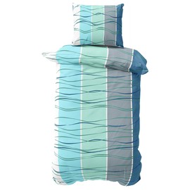 Visaggio Microfibre Bed Linen Set 135 x 200 cm Duvet Cover Bedding Waves Striped Modern Blue Turquoise with Concealed Zip 2-Piece