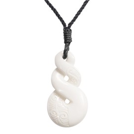 81stgeneration Women's Men's Hand Carved Bone Maori Double Twist Pikorua Spiral Pendant Necklace