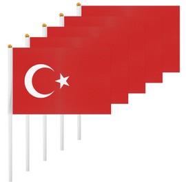 ASUNO 20 Pack Flags HandHeld Small Banners 14 × 21 cm Mini Stick Flag Polyester for Party (Turkey)