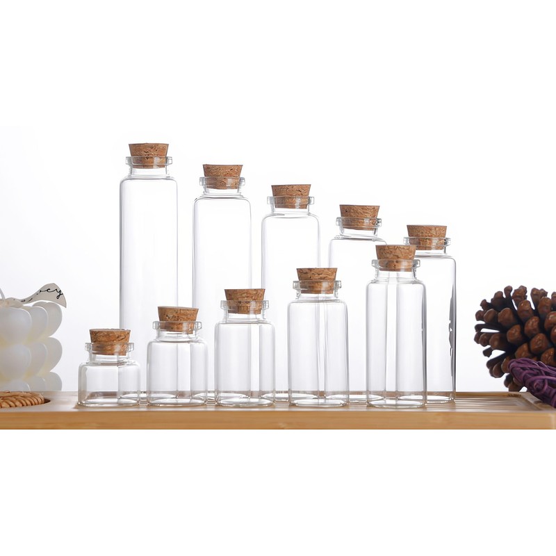 LGEGE 12ml Mini Plastic Bottles with Corks Stoppers 50Pcs Set,