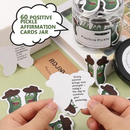 RDJNVGU 60 Positive Pickle Cards Jar, Positive Affirmation Cards for Women, Non-repetitive Emotional Support Pickle, Teen Girl Gifts Trendy Stuff, Inspirational Gifts for Women Dad Teens Men
