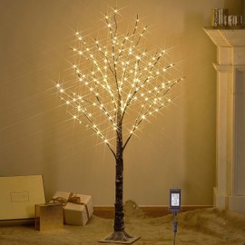 LITBLOOM Lighted Snowy Twig Tree with Fairy Lights - 4FT, 200 LED Lights, Flocked Tree for Indoor/Outdoor, Thanksgiving & Christmas Decoration