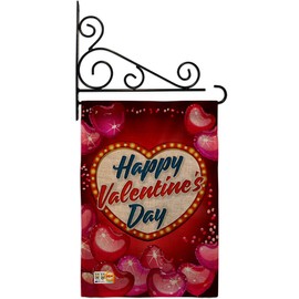 Ornament Collection GS192156-DB-03 Viva Love Burlap Spring Valentines Impressions Decorative Vertical 13" x 18.5" Double Sided Garden Flag Set Metal Fansy Wall Bracket Hardware