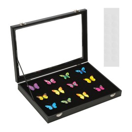 PATIKIL Pin Badge Display Case, 14"x9" Jewelry Storage Championship Ring Shadow Box with Glass Door&Round Glue for Jewelry Pin Collections, Medals Award, Gifts, Black