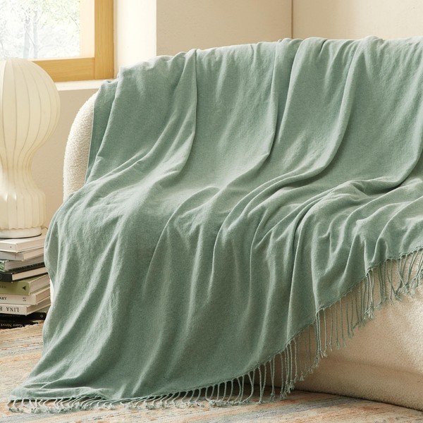 Bedsure - Manta de chenilla tejida versátil de punto verde claro para silla, 50 x 60 pulgadas, súper suave, cálida y decorativa con borlas para cama, sofá y sala de estar
