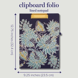 Vera Bradley Clipboard Folio with Refillable Lined Notepad, Padfolio with Interior Pocket and Pen Loop (Gemstone Paisley Aqua)