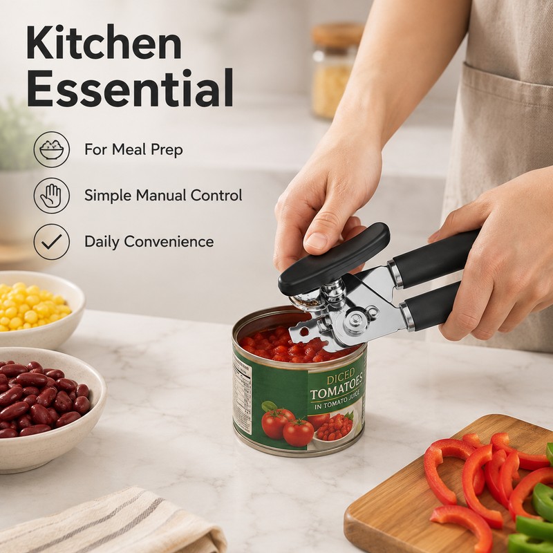 Stainless Steel Manual Can Opener with Ergonomic Non-Slip Handles, Multifunctional