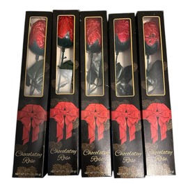 5- Single Long Stemmed Milk Chocolate Candy Roses in Gift Box 0.63 oz