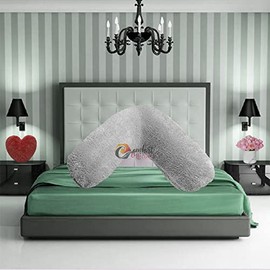 Teddy Fleece V Shaped Orthopaedic Pillowcase Cover Maternity Pregnancy Nursing Super Soft 100% Polyester Pillowcase V Cover Silver 30cm x 78cm Approximate