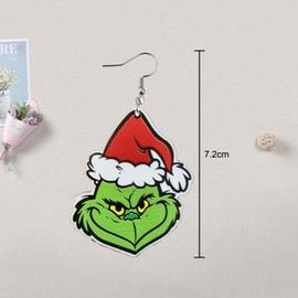 HAICN 4Pairs Christmas Grinch Earrings Green Novelty Animated Christmas Wooden Pendant Earrings Punk Style Monster Earrings for Gifts Christmas Themed Decorations