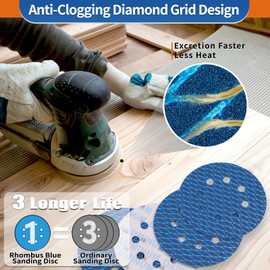 80Pcs Diamond Shape Sanding Discs 5 Inch 8 Hole 320-Grit,Hook and Loop Orbital Sander Sandpaper Pads,Anti-Clog Up Design-for Woodworking Hardwood Metal Automotive Finishing Discs