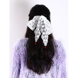 Lace Ribbon Headband Cute Flower Pattern Embroidery Hair Arrangement Hair Ornament Lace Hair Accessory Fashionable Red Ball Princess Scarf Forest Girl Hair Ornament Wedding Graduation Ceremony (White
