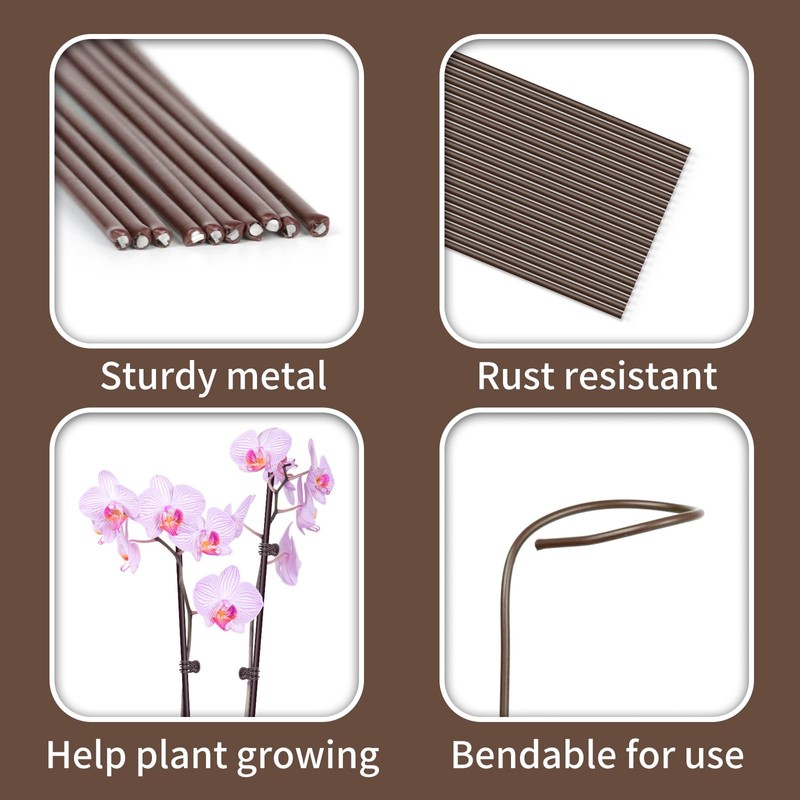 10Pcs Plant Support Stakes with 15 Pcs Plant Clips, Plant
