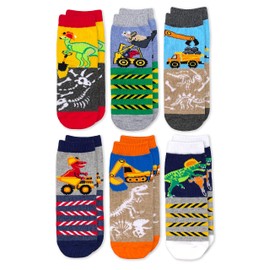 Jefferies Socks boys Boy s Dinosaur Construction Crew Socks 6 Pack Multi X Small, Multi, X-Small US