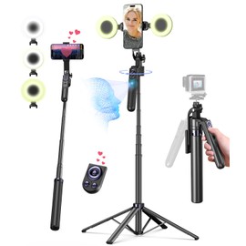 Yeaki 71” Auto Face Tracking Tripod for iPhone with Light,360° Rotating Phone Stand with Rechargeable Remote Control for TikTok Vlog Video Recording, Phone Tripod for Android Camera/GoPro/Ring Light