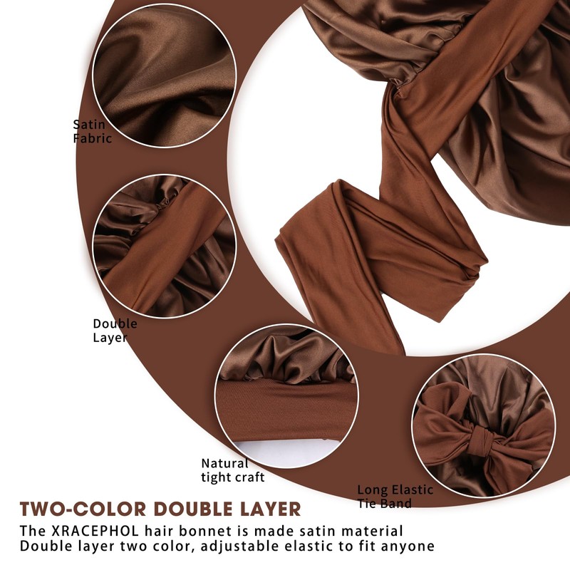 Silk Double Layer Satin Hair Bonnet with Elastic Tie Band