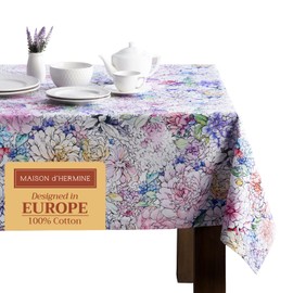 Maison d'Hermine Table Cloth Rectangle Table 100% Cotton Tablecloth for Dining Room, Farmhouse, Home, Hotel, Parties & Wedding - Ideal for Easter Decorations Spring & Summer (Floral Love, 60" x 90")