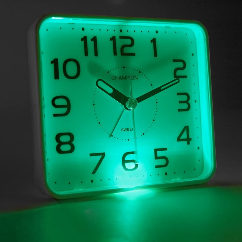 Classic Bold Traditional White Square Quartz Sweeping Non Ticking Alarm