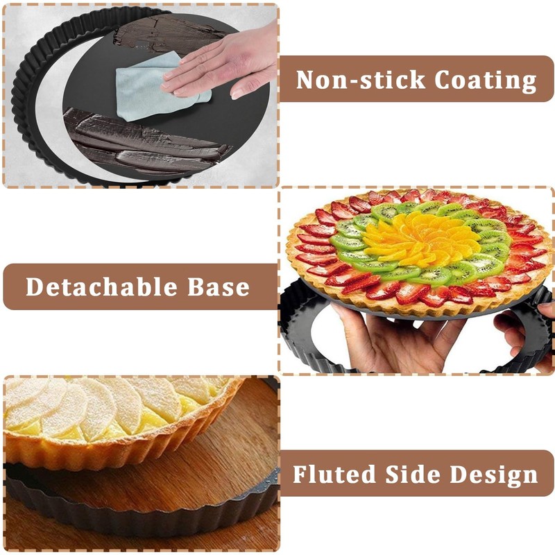 Quiche Pan 22cm/8 inch Flan Tins with Loose Base,Fluted Tart