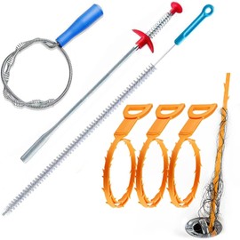 Gancho de Limpieza de Alcantarilla, Herramientas Limpiadoras para Eliminar Obstrucciones, Incluir 3 Serpientes de Drenaje, 3 Limpiadores de Acero Inoxidable, para Limpieza de Drenaje (6)