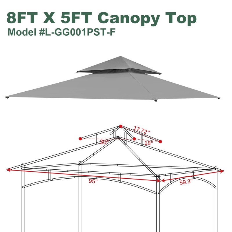 JANCANOPY Gazebo Replacement Cover for Grill Gazebo Model L-GG001PST-F, (Gray)
