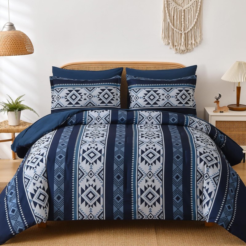 Anibedding Navy Blue Comforter Set Queen Size,7 Pieces Boho Bed