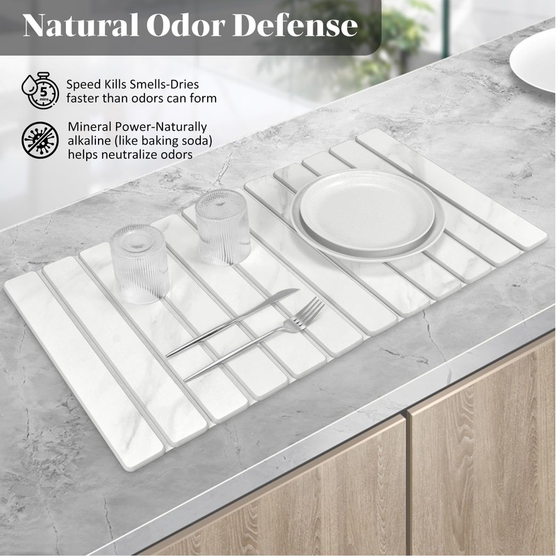 Large Stone Dish Drying Mats for Kitchen Counter, 28"(L)×16"(W) Marble-Pattern,