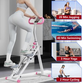 Stair Stepper for Home Gym Exercise, Vertical Climber Exercise Machine for Full Body Workout, Compact Folding Cardio Exercise Climber with Adjustable Handlebar (Pink)