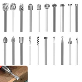 20-Piece Wood Cutter Set Compatible with Dremel, Wood Carving Drill Bit Set, with 3 mm Shank for Rotary Tools, for DIY, Woodworking, Carving, Engraving and Drilling