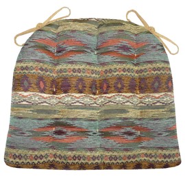 Barnett Home Decor Southwest Tucson Desert Kitchen Chair Pad - Size Standard - Aztec Blanket Design, Western Room Decor, Latex Foam Fill, Reverses to Microsuede Camel (Saguaro Trail / 17")