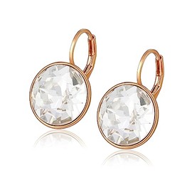 XUPING Round Crystal Leverback Earrings Sparkling Elegant Birthstone Dangle Earrings 18K Rose Gold Plated Delicate Jewelry Gifts for Women Girls Party (Gold White)