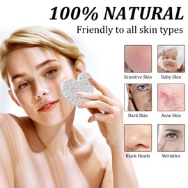 60-Count Kickleen Compressed Cellulose Heart Shape Facial Sponges | 100% Natural Cosmetic Spa Sponges for Facial Cleansing | Exfoliating | Makeup and Mask Removal | Reusable |Skin Massage (White)