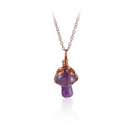 Fuqimanman2020 Natural Mushroom Pendant Necklace Wire Wrapped Crystal Purple Stone Quartz Gemstone Energy Healing for Women Reiki Jewelry-Purple B