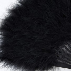 BABEYOND Marabou Feather Fan 20s Vintage Folding Fan Flapper Hand Fan for Costume Dancing Show Tea Party Wedding Decoration (Black-Black Rib)