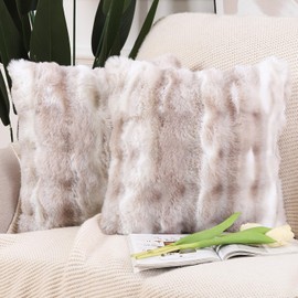 Madizz Pack of 2 Thick Plush Wool Throw Pillow Covers 12x20 Inch White Taupe Soft Decorative Cushion Cover for Sofa Bedroom Pillow Shell
