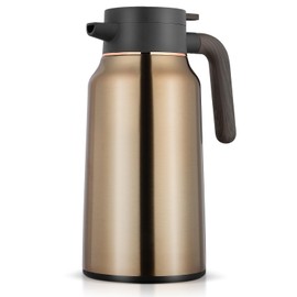 2L (70 oz) Stainless Steel Coffee Pot with Vacuum Insulation - Double-Walled Insulated Jug with Ergonomic Handle for Coffee, Tea & Water, Keeps Drinks Hot and Cold for a Long Time, Leak-Proof (Gold)