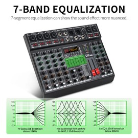 XTUGA LX6 Professional 6 Channel Audio Mixer with 99 DSP Effects,7-band EQ,Independent 48V Phantom Power&Mute Button,Bluetooth Function,USB Interface Recording for Studio/DJ Stage/Party
