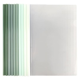 Pack of 10 Plastic A4 Report Covers, File Folder with Slide Strip, A4 Binder Sleeves, A4 Report Cover with Clip for School, Office Documents, Green