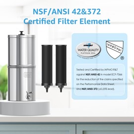 Aqua Crest Gravity Water Filter System, NSF/ANSI 42&372 Certified Black Carbon Filters, Reduce Lead and Up to 99% Chlorine, 2.25G, for Home, Camping, RVing, Off-Grid, Emergencies, AQ-TN-A